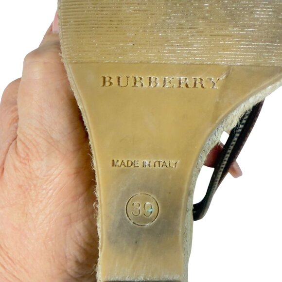 Burberry Tan Check Hearts Espadrille Wedges Sandals Shoes Size 9 - Picture 10 of 11